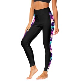 Deerose - Pantalones de natación con estampado para mujer, protección solar, cintura alta, pantalones de natación, Rosa coco, X-Large