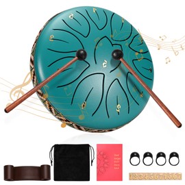 Steel Tongue Drum 6 Inch 11 Notes,Couleeur Tone Hand Pan Percussion Musical Instrument Steel Drum Set with Drumsticks,Drumstick Stand Meditation Yoga Musical Education, Best Gift for Kids(Lake Blue)