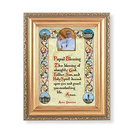 Papal Blessing Picture with Pope Francis, Antique Gold 5-1/2"x7 Frame with Acanthus-Leaf Edging Under Glass