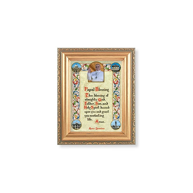 Papal Blessing Picture with Pope Francis, Antique Gold 5-1/2"x7 Frame