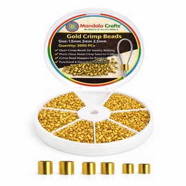 Mandala Crafts Jewelry Crimps Beads for Jewelry Making - 3000 PCs 1.5mm 2mm 2.5mm Gold Tone Crimper Tubes - Crimping Beads Stoppers for Beading