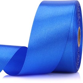 NISDOCF Blue Ribbon-1-1/2 Inch 30 Yards White Solid Satin Ribbon for Gift Wrapping,Craft Floral Bouquets,Wedding Party,Timeless Flower,Decoration Floral Hair,Balloons
