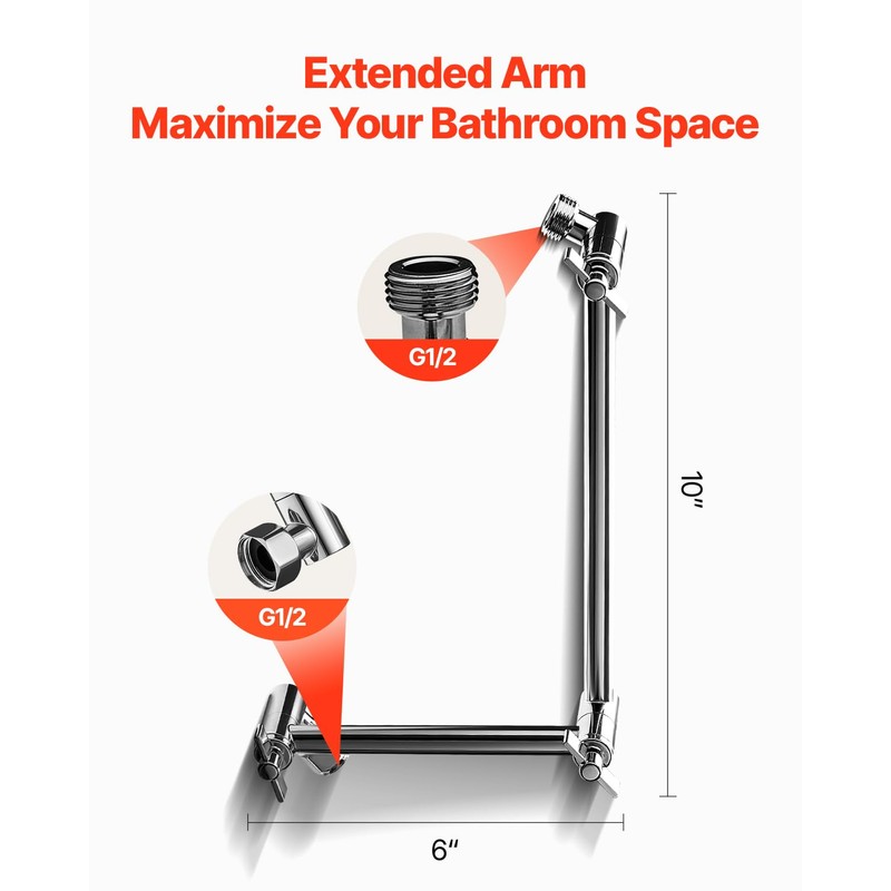 VEVOR Shower Head Extension Arm, 16 inches, Brass Shower Arm