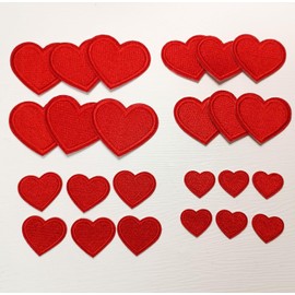 Zlettery 24pcs Red Heart Iron on Patches, Heart Embroidered Patches for Clothing, Jackets, Hats,Backpacks, Jeans