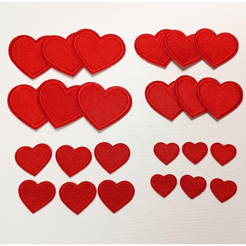 Zlettery 24pcs Red Heart Iron on Patches, Heart Embroidered Patches