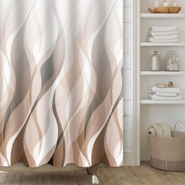 Yanutan Brown Modern Shower Curtain,Striped Ombre Brown Shower Curtain Set for Bathroom,Stylish Simplicity Abstract Fabric Bath Curtain with Hooks, 72x72in