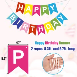 DomeStar Rainbow Happy Birthday Banner, Colorful Birthday Decorations - Flag Sign Garland for Women Girl Party, DIY Hanging Reusable Party Backdrop
