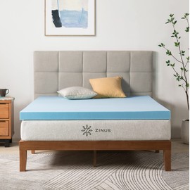 ZINUS 3 Inch Green Tea Cooling Gel Memory Foam Mattress Topper / Cooling Gel Foam / CertiPUR-US Certified, Full, Blue