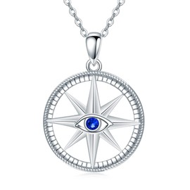 PROESS Evil Eye Compass Neaklace Sterling Silver Evil Eye Pendant Necklace Compass Evil Eye Jewelry Gifts for Women Men Birthday Christmas