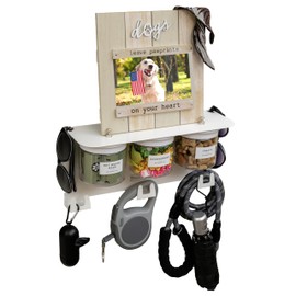 Vascito Dog Treat Organizer and Leash Holder for Wall, Dog Storage Organizer with 13.5" Dog Shelf, Dog Hooks, Smell Proof Dog Poop Bag Holder, Dog Accessories, New Puppy Essentials