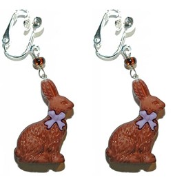 Chocolate Easter Bunny Clip On Dangle Earrings (H139clip)