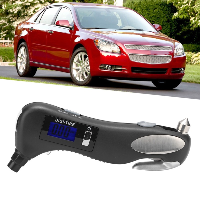 Multifunctional Outdoor Safety Emergency Car Flashlight Tire Pressure Gauge Cutter