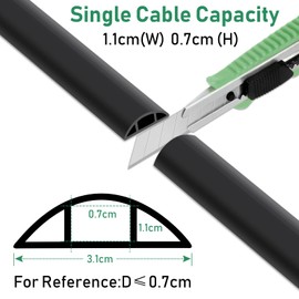 Floor Cable Protector, 2M Cable Covers for Wires Floor Cord Hiders with Small Single Channel, Flexible Rubber Cable Floor Cover for Office, Home External Cable Protection, Black, 11mm (W) x 7mm (H)