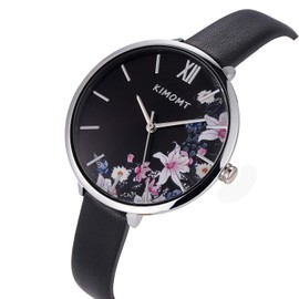 KIMOMT Women's Watches, Leather Strap, Luxury Quartz Watches, Waterproof, Fashion, Creative Watch for Girls, Ladies, Flower - lily flower, Strap.