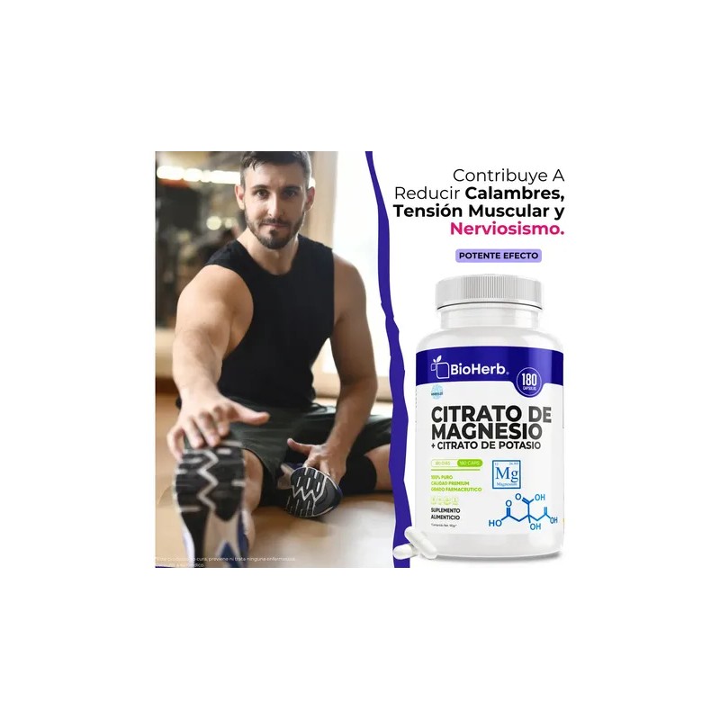 Bioherb Citrato Magnesio Potasio Extremadamente Eficaz 180 Cápsulas Meses Apoyo
