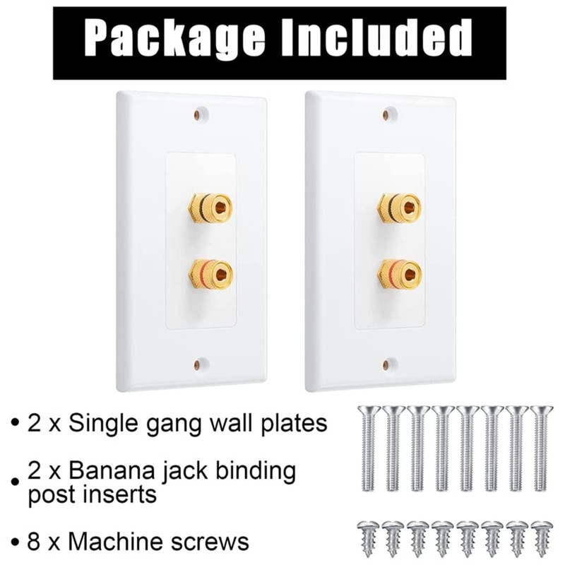 2 Pack Single Gang 1.0 Speaker Wire Wall Plate (Banana