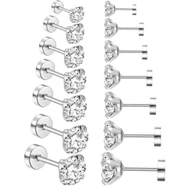 HinDaLi 7 Pairs Stainless Steel Earrings for Men Girls Women Earrings Diamond Stud Earrings Women's Silver Stud Earrings Men's Round Earrings Men's Titanium Earrings Silver Small Helix Earrings