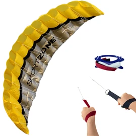 Touch the sky 100in Dual Line Stunt Parafoil Kite | Parachute Kite For Kids & Adults | Power Kite Beach Summer Flying Outside Activity | Strings Wrist Strapes | Yellow