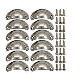 BOZONLI 12 Pack Retro Metal Kitchen Cupboard Drawer Cabinet Door Handles Knobs Nickel Brushed Shell Cup Pull Handle