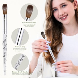 Acrylic Nail Brush Size 14,KEMEISI 100% Pure Kolinsky Nail Art Brushes Sturdy Marble Handle Oval Shaped Acrylic Powder Nail Design Tools for Professional Manicure DIY Home Salon (White)