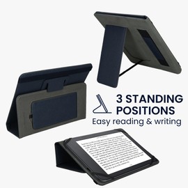 kwmobile Flip Case Compatible with 6-7 Inch eReader e-Reader - Case with Hand Strap and Stand - Cover 13 x 18.7 cm Dark Blue