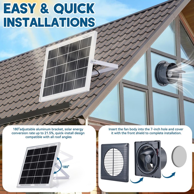 Solar Powered Exhaust Fan, 25W Solar Panel+8" High Speed Solar