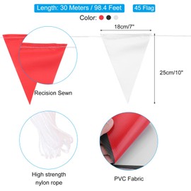 PATIKIL 100ft Pennant Banner Flags, Warning Flagging Banner Safety Flag Barrier Signs for Perimeter Making Traffic Control Party Events, 45 Flags Red White Black