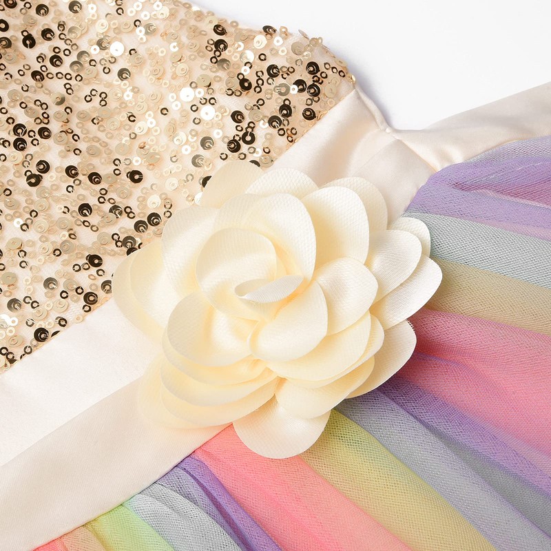 Uhnice Little Girl's Sequin Sleeveless Mesh Rainbow Dress for Wedding