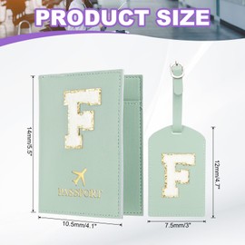 PATIKIL Passport Holder for Travel, Initial Passport Cover and Luggage Tag Set with Alphabet Chenille Letter Patch Travel Wallet Bag Suitcase Identifier for Women Family Travel Green F