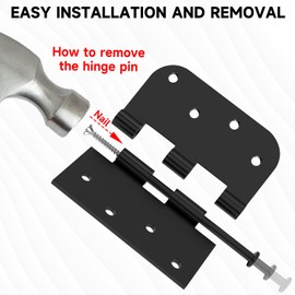 3 Pack Door Hinges, Black Door Hinges 4in x 4in Interior and Exterior Door Hinges, Removable Pin, Heavy-Duty Hinges for Residential Doors with Square & Round Corners