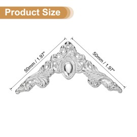 sourcing map 4Pcs Vintage Flat Corner Bracket, 2" x 2" Metal Desk Corner Protectors Zinc Alloy Decorative Edge Cover with Mounting Nail for Furniture Jewelry Box Gifts Box, Silver