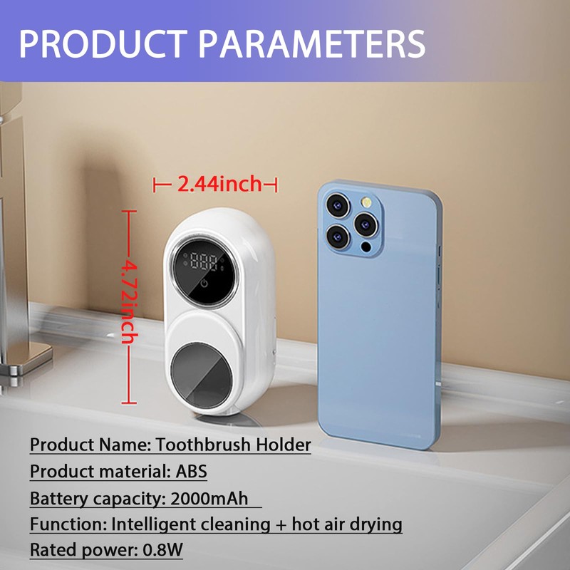 Wall Mounted Toothbrush Holder with Auto-Inductive Cover,Clean, Dry,LED Smart Screen,Electric