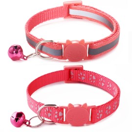 Red Breakaway Cat Collar with Bells, [2 Pack] Reflective Kitten Collar with Bells, Break Away Cat Collar for Girl Cats Boy Kitty