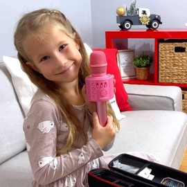 BONAOK Wireless Bluetooth Karaoke Microphone,3-in-1 Portable Handheld Karaoke Mic Speaker Machine Home Party Birthday for All Smartphones (Pinkcolor)