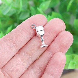 Opexicos 100Pcs Goblet Charms Wine Glass Charms Goblet Pendants Antiqued Silver Tone 3D Making DIY Handmade Accessories Craft 6 x 11 mm