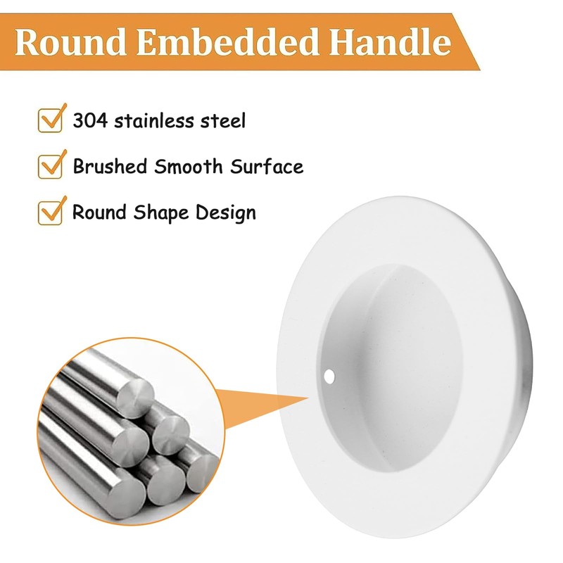 MOROBOR 4pcs White Round Recessed Handle, 65mm Large Stainless Steel