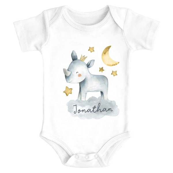 SpecialMe® Baby Bodysuit with Name Print Animal Motifs Rhino Lion