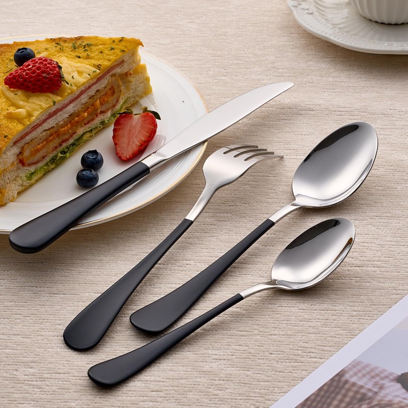 LKTDYMEG 20-Piece Black Silverware Set 18/0 Stainless Steel Silverware Set