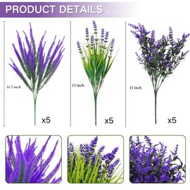 ASTRYAS 21 Bundles Artificial Flowers Outdoor, Faux Artificial Plants UV Resistant Plastic Flower Bulk for Hanging Planter Porch Window Home Wedding Fall Summer Decor(Purple/Yellow/White)