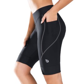 BALEAF Women's Cycling Shorts 4D Padded Cycling Spinning Road Bicycle Pockets Wide Waistband UPF50+, gray, S