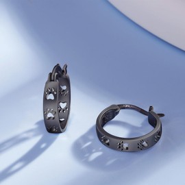 Paw Earrings 925 Sterling Silver Cat Dog Animal Paw Hoop Earrings Cat Dog Jewelry Gifts for Women Girls, Sterling Silver, No Gemstone
