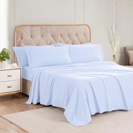 DAYIH 6 Piece Cooling Sheets Queen Set,Extra Deep Pocket Blue Queen Sheets & 4 Pillowcases,Breathable & Washable Queen Bedding Sheets,Wrap-Around Elastic & Wrinkle Free Soft Queen Sheets