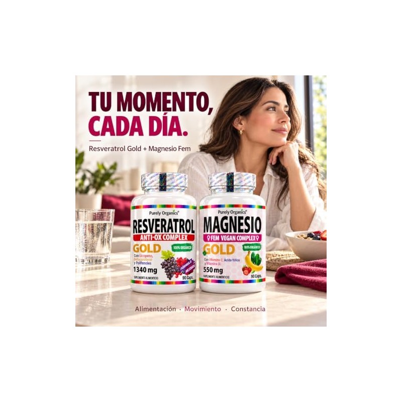Purely Organics Resveratrol Gold Magnesio Fem, 90 Cápsulas cu