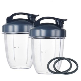 Vasos para licuadora Nutribullet, piezas de repuesto para licuadora, tazas de 18 onzas con 2 tapas abatibles para llevar y 2 juntas de goma compatibles con licuadoras Nutri Bullet de 600 W/900 W (2