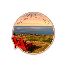 Die Cut Sticker Mendocino Coast, California, Ocean Sunset, Red Chairs on Cliff, Contour Vinyl Sticker 3 to 6 inches, (Waterproof Decal for Cars, Water Bottles, Laptops, Coolers), Large
