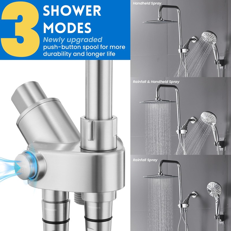 Ryamen Dual Shower Head Combo, 8'' High Pressure Rain Shower