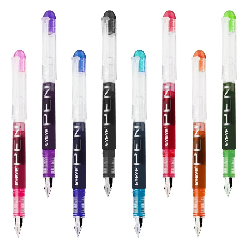 EYEYE Disposable Fountain Pens, 8 Pack Multicolor Fine Point Fountain