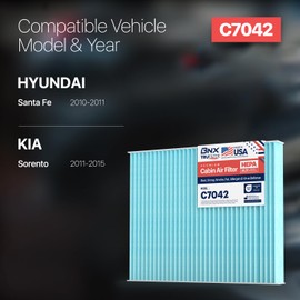 BNX TruFilter C7042 Filtro de aire de cabina, HEPA 99.97%, compatible con Hyundai: Santa Fe; Kia: Sorento (paquete de 4)