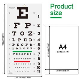 Eye Chart, Eye Exam Chart, Plastic Low Vision Eye Charts Wall Chart with Eye Occluder and Pointer, Eye Charts for Eye Exams for Doctor's OfficeSchool, Home(22x11 Inches)