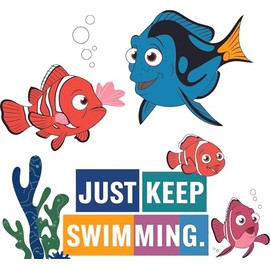 Just Keep Swimming Finding Clownfish Movie Kids Cartoon Character Quotes Lyrics Wall Art Sticker Designs Decors Vinyl Stickers for Home House Walls Rooms Window Bedroom Decoration Size (28x26 inch)